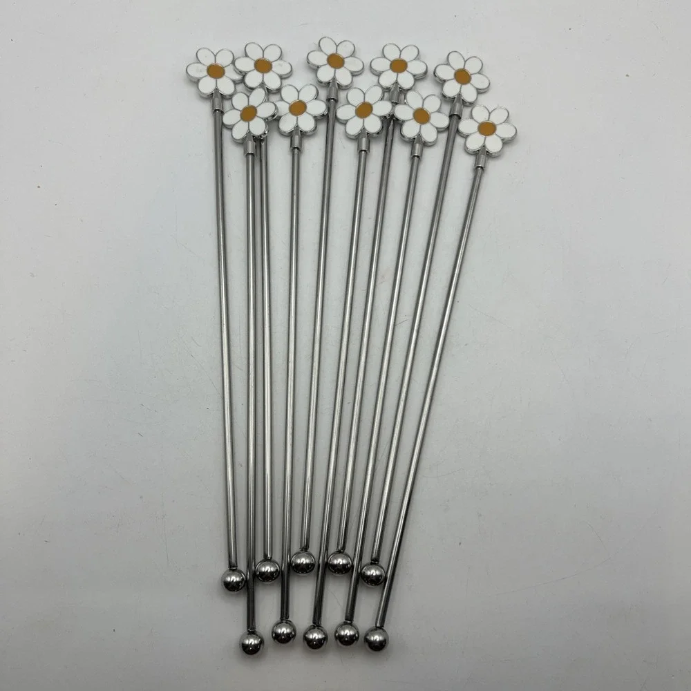 10 PCS Daisy Stainless Steel Cocktail Coffee Drink Swizzle Stirrers 7.8 Inch